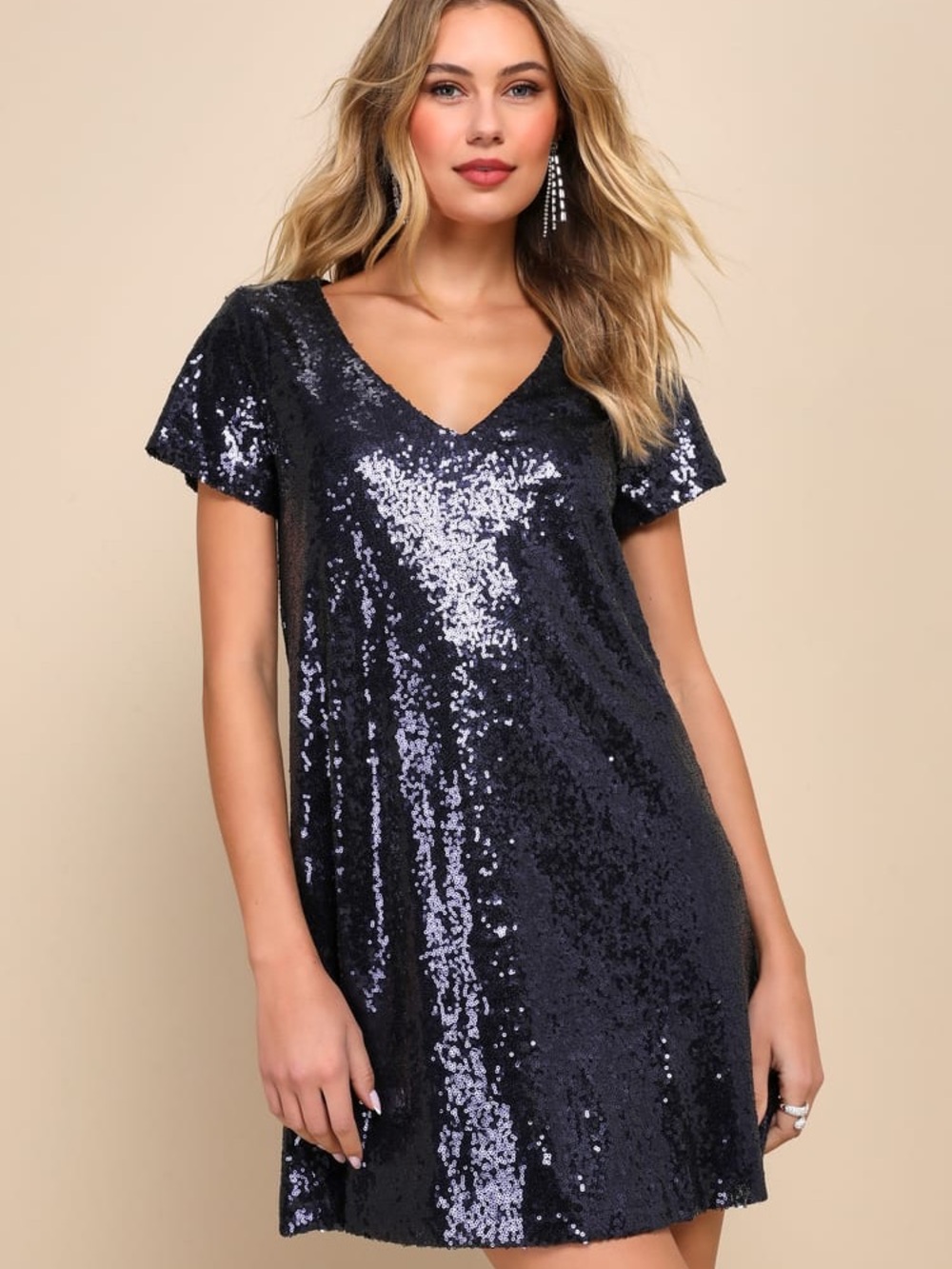 Lulu’s NWT Navy Blue Sequin V-Neck Shift Dress 3XL